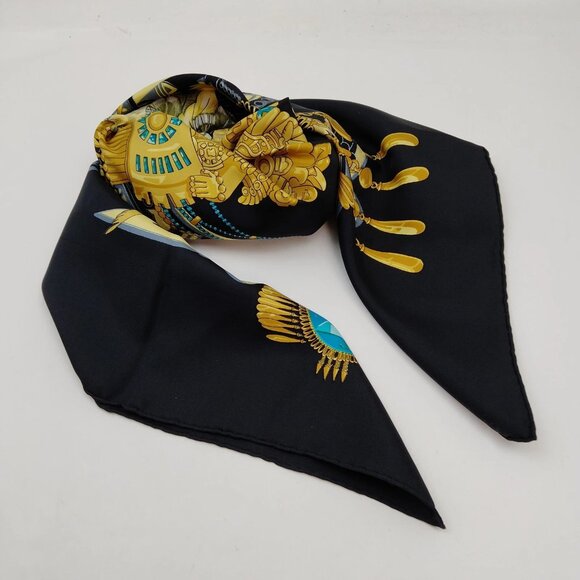 Authentic Hermes scarf Carre 90 Mexique Black 100% Silk mn420-121325 - Picture 2 of 10